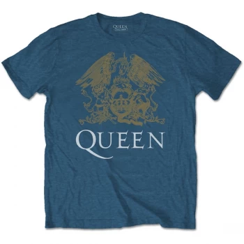 Image of Queen - Crest Mens Medium T-Shirt - Indigo Blue