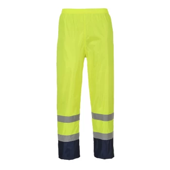 Image of Classic Hi Vis Contrast Rain Trousers Yellow / Navy M