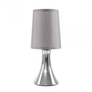 Image of Small Trumpet Touch Table Lamp in Chrome with Grey Shade