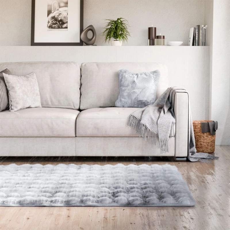 Image of Emma Barclay Fur Area Rug Plush Faux Rabbit Fur Delux Silver Grey unisex 80x150cm