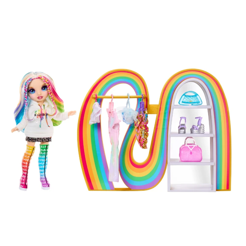 Image of Rainbow High Amaya's Rainbow Closet Playset - with Exclusive Rainbow Doll Fashion Shoes Purses Hangers Clothes Rack Shelves Fun Present for Kid