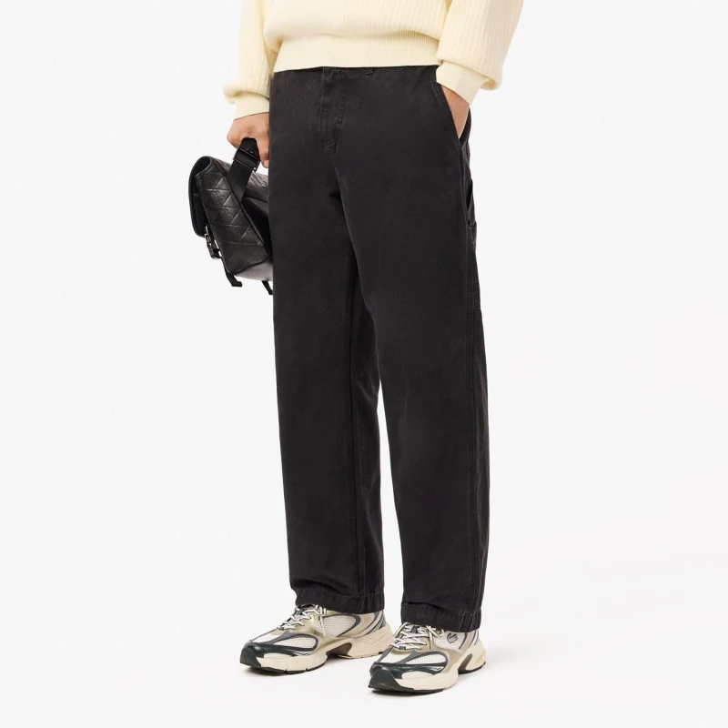 Image of Lacoste Straight Fit Cotton Canvas Carpenter Pants Black male 40 inch
