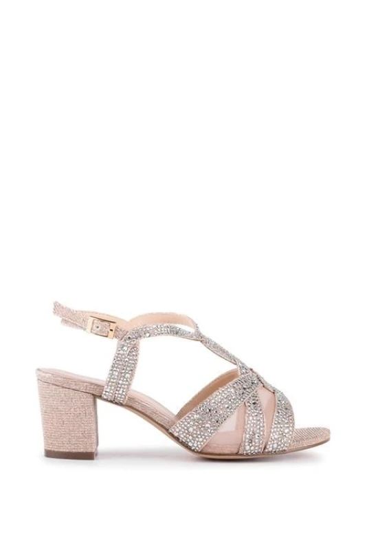 Image of Paradox London Glitter 'Nadia' Wide Fit Block Heel Sandals Metallic Gold