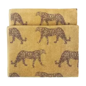 Image of Furn. Leopard Cotton Jacquard Bath Towel Gold