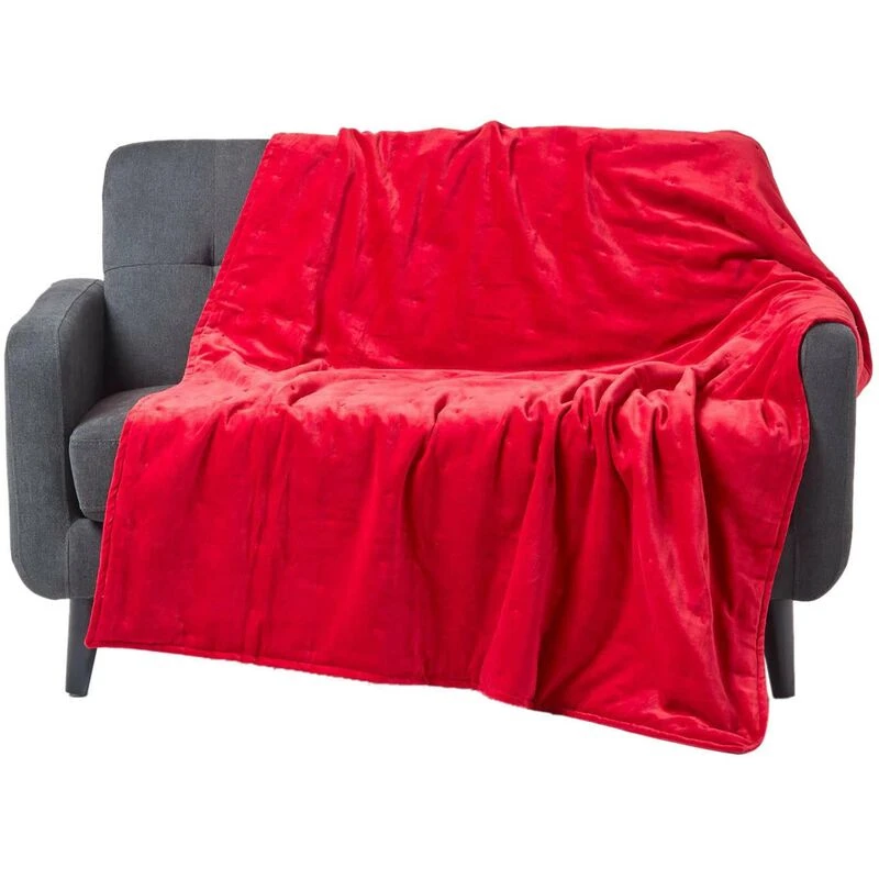 Image of HOMESCAPES Red Velvet Quilted Throw, 150 x 200cm - Red - Homescapes SF1956B