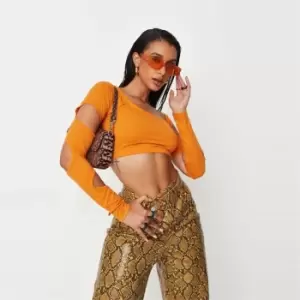 Image of Missguided Cut Out Arm Crop Top - Orange
