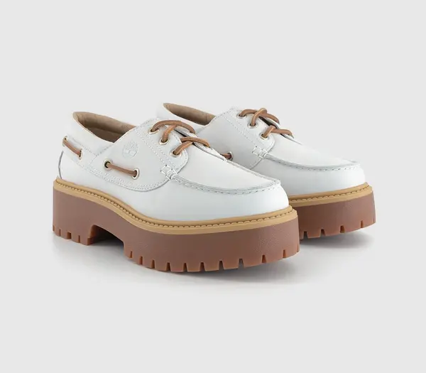 Image of Timberland Mens Stone Street Boat Shoe White Full Grain, 5