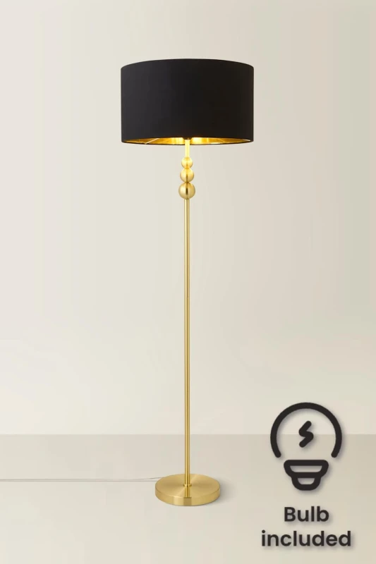 Image of ValueLights ValueLights Marissa Black and Metallic Gold Shade Brushed Gold Stacked Floor Lamp & Bulb Black One Size Unisex 5059406051821