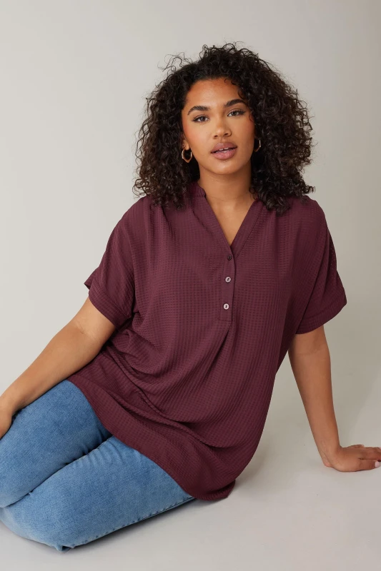 Image of Evans Woven Check Blouse Purple