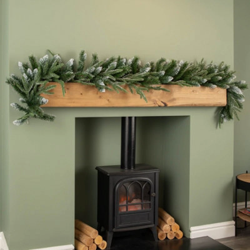 Image of Samuel Alexander 1.8m Premier Christmas Artificial Fairmont Fir Snow Tipped Plain Green Garland Green