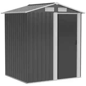 Image of Outsunny 5ft x 4ft Garden Metal Storage Shed, Tool Storage Shed with Sliding Door, Sloped Roof and Floor Foundation for Garden, Backyard, Patio, Grey