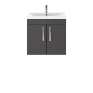 Image of Nuie Athena 600 Wall Hung 2-door Vanity & Mid-edge Basin - Gloss Grey
