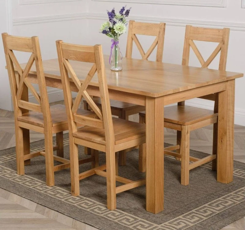 Image of Thats Furniture Oslo 150 x 90cm Medium Oak Dining Table & 4 Berkeley Chairs in Brown Brown Unisex 150 x 90 cm