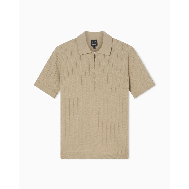 Image of Armani Exchange Mens Knitted Polo Shirt Winter Beige male S