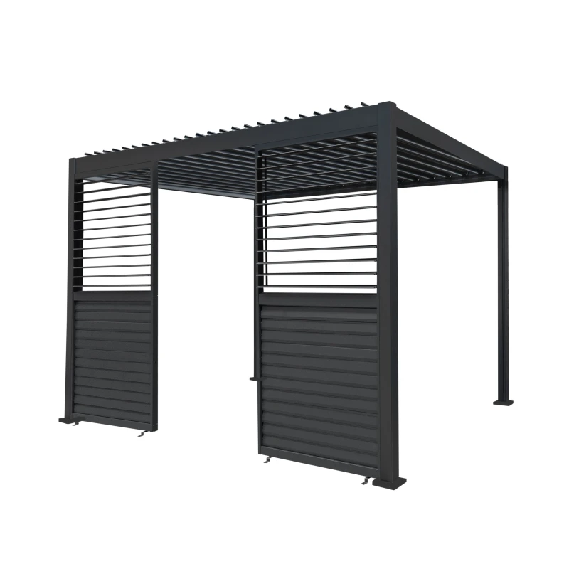 Image of Monstershop Anthracite Aluminium Pergola With 2 x Shutter Panels - 3m x 3m in Grey Grey Unisex
