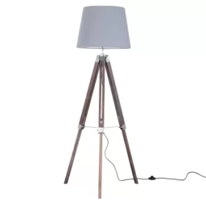 Image of Clipper Light Wood Tripod Floor Lamp with Grey Aspen Shade