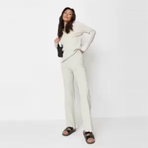 Image of Missguided Ribbed Flare Trousers Co Ord - Neutral