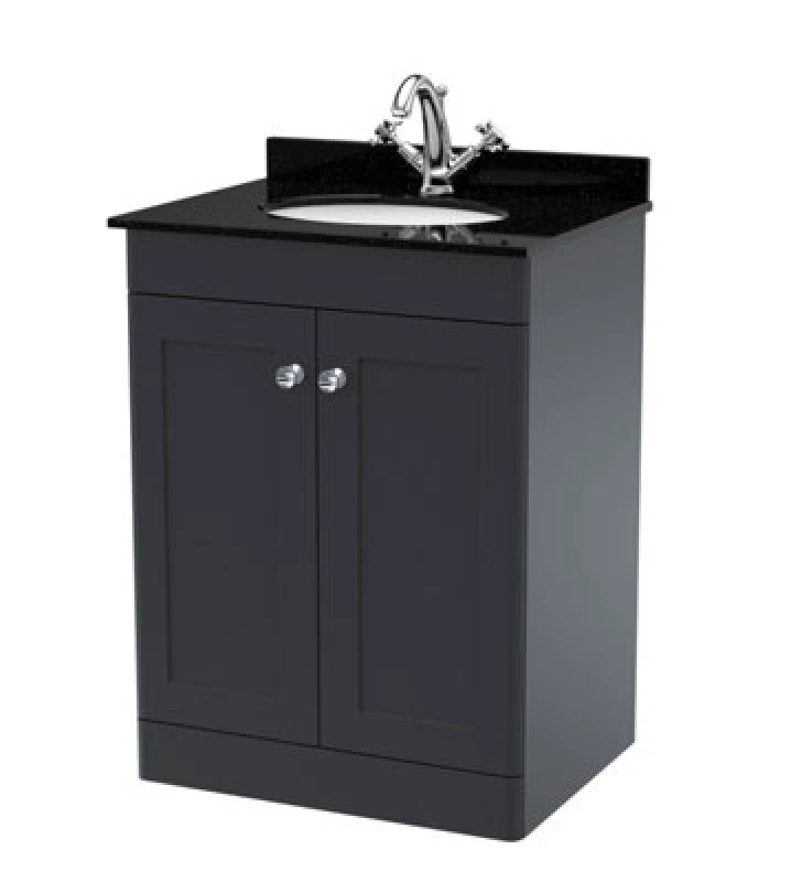 Image of nuie 600mm Floor Standing 2 Door Vanity & Marble Top 1TH - Soft Black CLC1425BR1