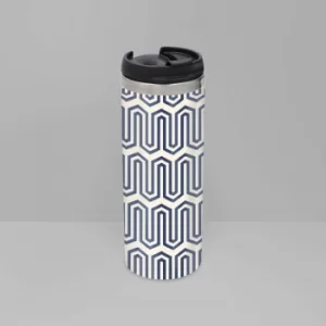 Image of Navy And Nude Geometric Pattern Stainless Steel Travel Mug