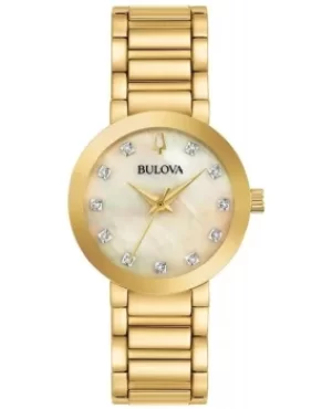 Image of Bulova Mother of Pearl Diamond Dial Gold Tone Stainless Steel Womens Watch 97P133 97P133