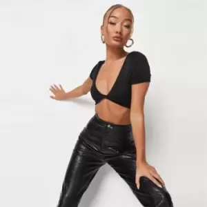 Image of Missguided Twist Front Ss Crop - Black