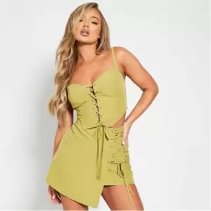 Image of I Saw It First Stretch Woven Lace Up Corset Top Co-ord - Green