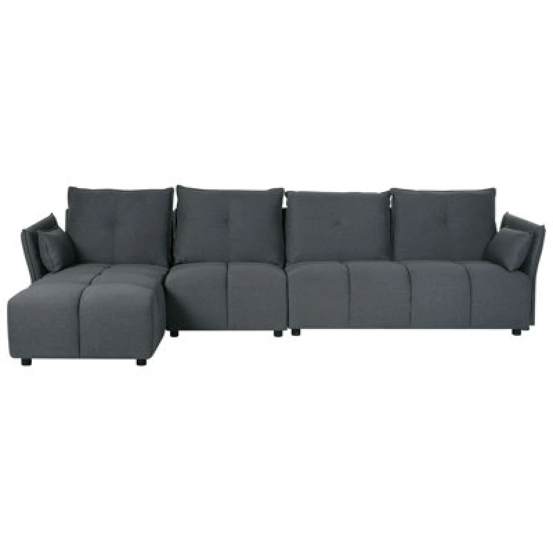 Image of Beliani Corner Sofa 4 Seater Tomra Fabric Graphite Grey Right Hand