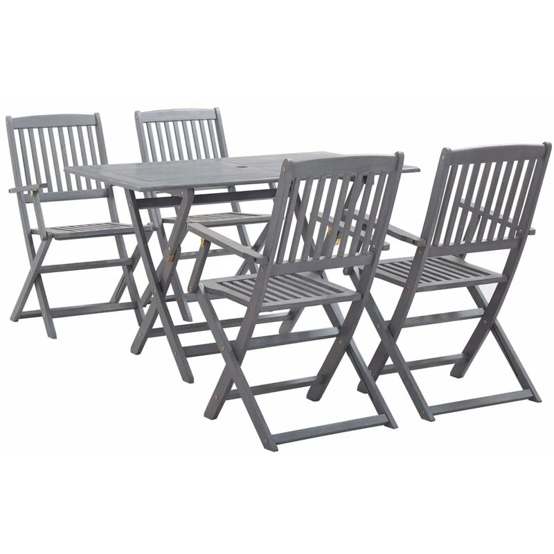 Image of VIDAXL 5 Piece Garden Dining Set Solid Acacia Wood Grey Vidaxl 278921