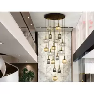 Image of Schuller Lighting - Schuller Norma 18 Light Cluster Pendant Ceiling Light Black, Brass, 3 Crystal Shades, E27