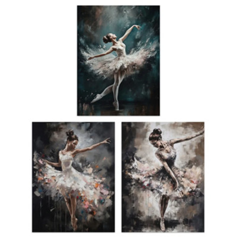 Image of Artery8 Wall Art Print Set Of 3 Ballet Dancers Oil Paintings Graceful Ballerinas Dancing Poses Living Room Poster Pack