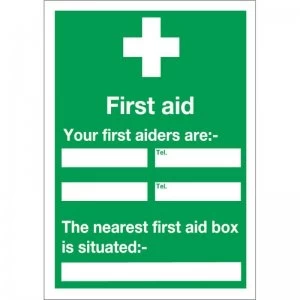 Image of Signslab First Aid and Your First Aiders Are PVC Sign - 600x450mm