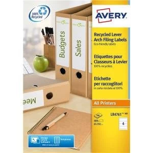 Image of Avery 61 x 192mm A4 Recycled Folder Labels White 4 Labels Per Sheet