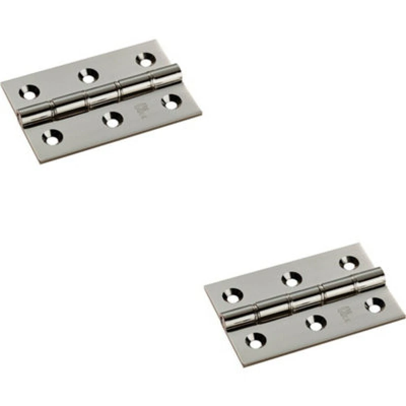 Image of Loops 2x PAIR 76 x 50 x 2.5mm Brass Washered Butt Hinge Polished Nickel Internal Door Metallics