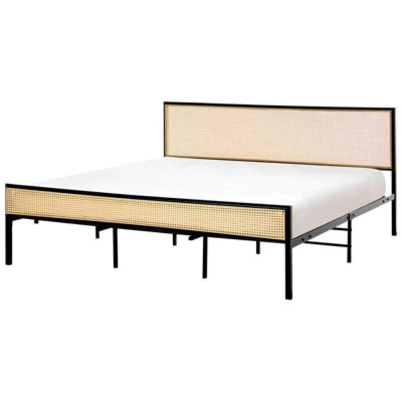 Image of Beliani Bed Pe Rattan Avanton 180 X 200 Cm (Eu Super King) Black