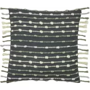 Image of Furn Dhadit Chunky Woven Knit Tasselled Cushion Cover, Cotton, Charcoal/Natural, 45 x 45 Cm