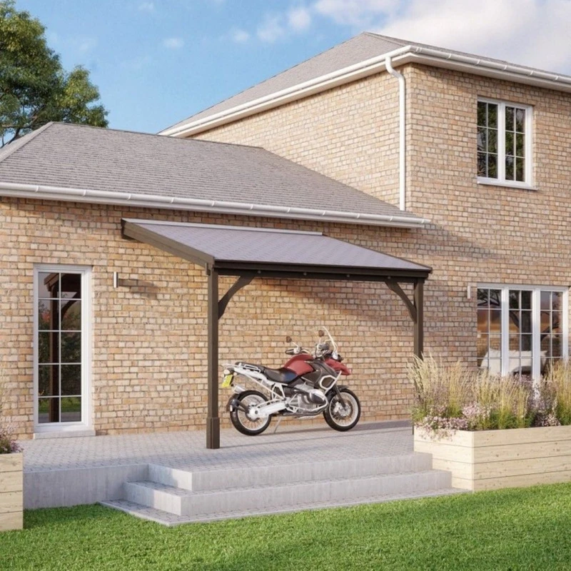 Image of Felt Shingle Roof Car Port 2 Post - Wood - L250 X W290 Cm - Rustic Brown