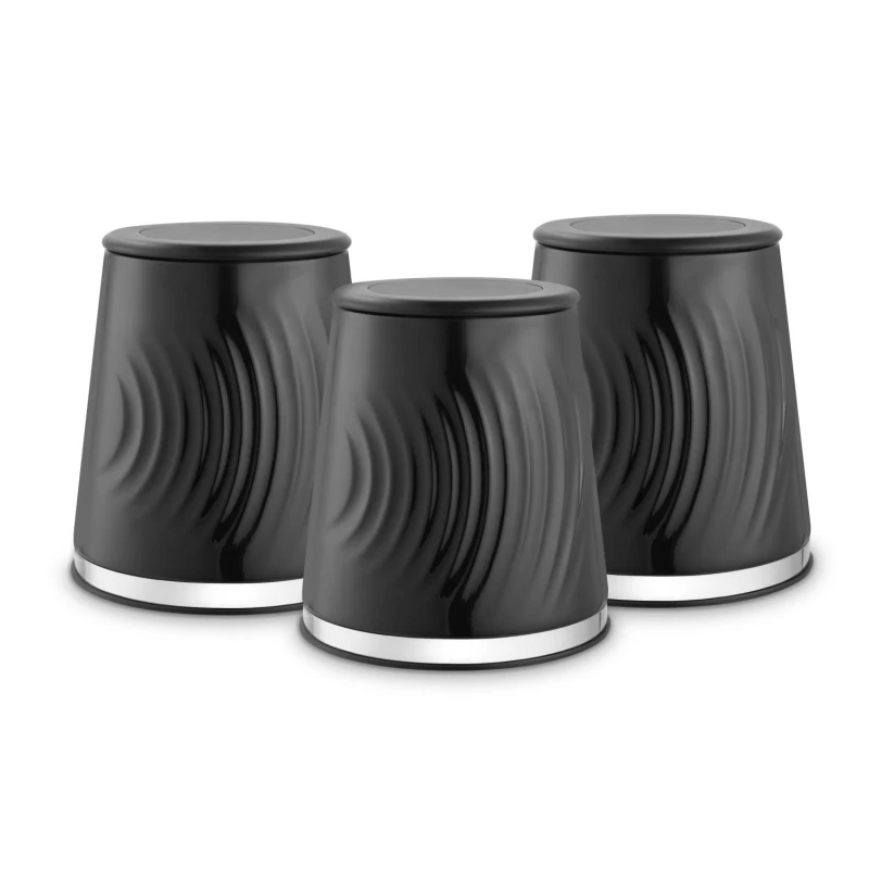 Image of Tower Tower - T826220BLK Sonar Set of 3 Canisters, Tea/Coffee/Sugar, 1.3L Capacity, Black T826220BLK
