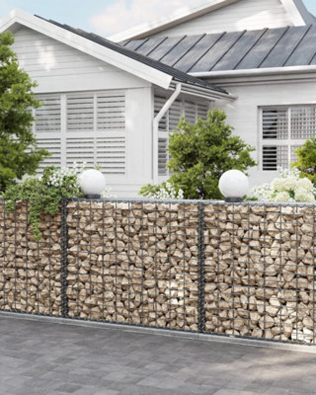 Image of Songmics Gabion Stone Wire Dia 4mm Mesh Size 10 X 5Cm Galvanized 100 X 80 X 30Cm Ggb183