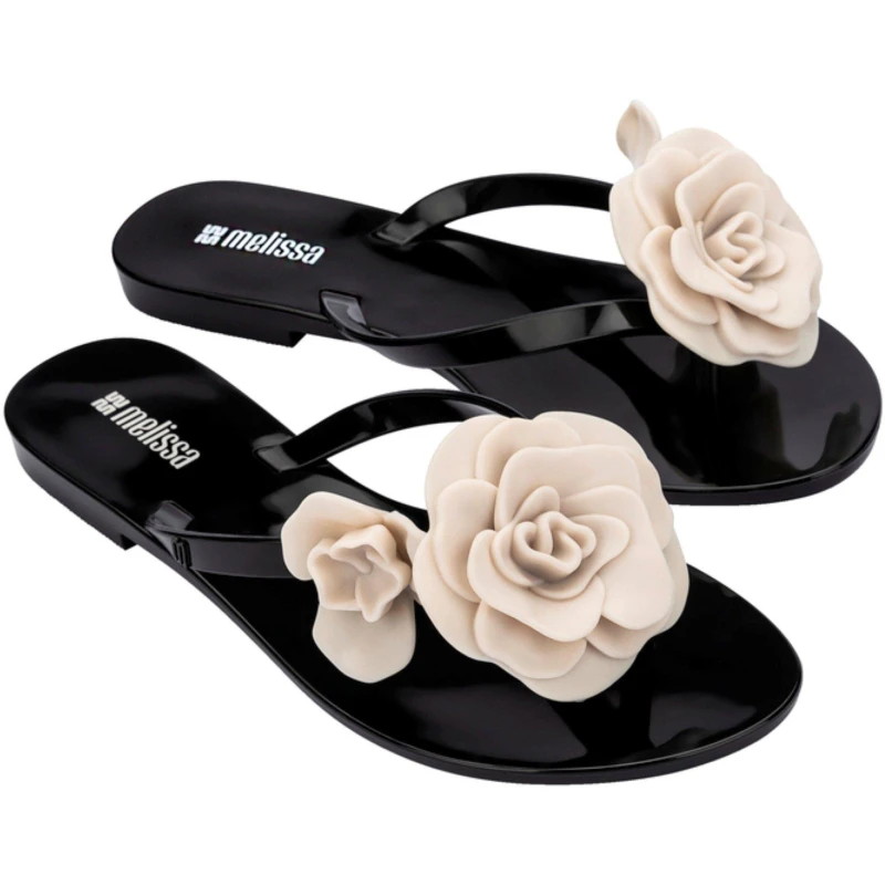 Image of Melissa Womens Petals Flat Sandals Black Beige female 3 (36)