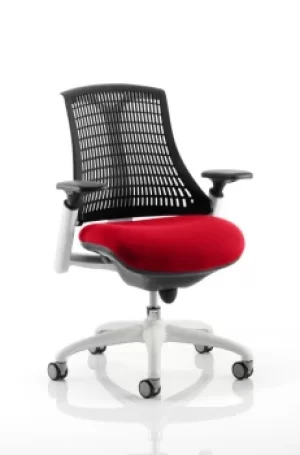 Image of Flex Task Operator Chair White Frame Black Back Bespoke Colour Seat Post Box Red