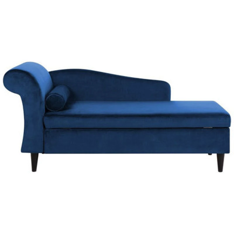 Image of Beliani Left-Hand Chaise Lounge Luiro Velvet Navy Blue With Storage