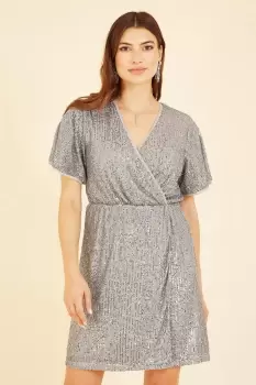 Image of Silver Sequin Kimono Sleeve Wrap Dress