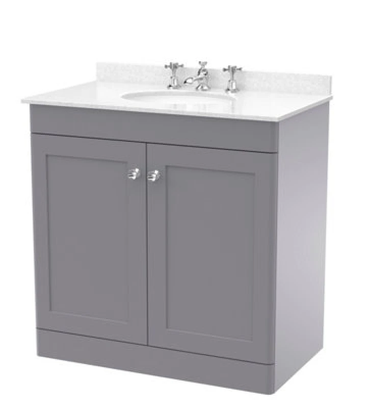Image of nuie 800mm Floor Standing 2 Door Vanity & Marble Top 3TH - Satin Grey CLC226WR3