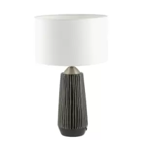 Image of Marcel Textured Stripe Ceramic Table Lamp Grey/White