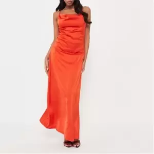 Image of Missguided Cowl Neck Textured Satin Maxi Dress - Orange