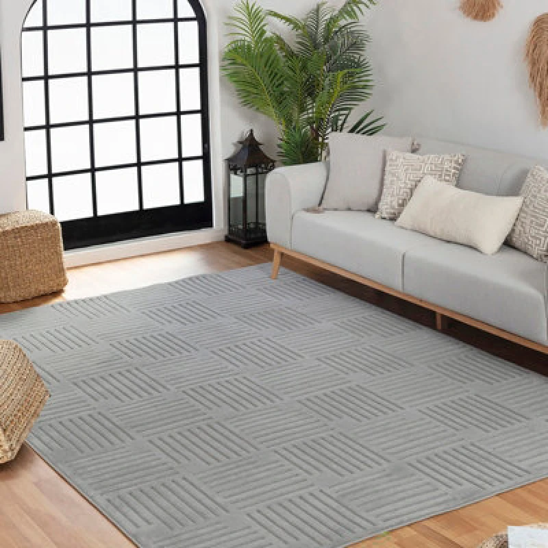 Image of Livabliss In- & Outdoor 3D High & Low Pile Textured Grey Midori Area Rug 120 X 170 Cm - Easy To Clean, Perfect For Balcony Or Dining Room