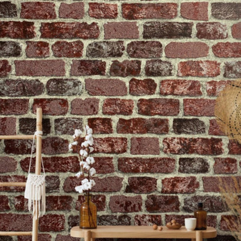 Image of Galerie Industrial Effects Red Glass Stone Brick Effect Wallpaper Roll