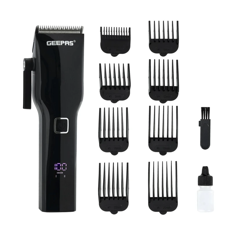 Image of Geepas Professional Hair Clipper Digital Electric Stubble Beard Trimmer Cordless Black