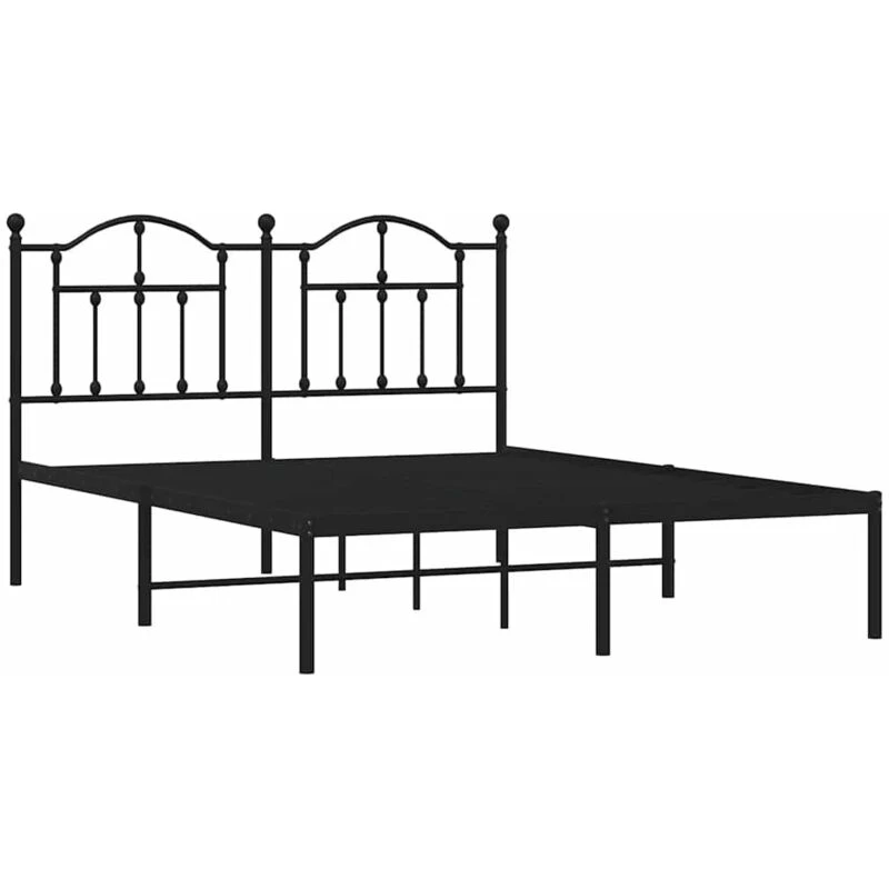 Image of Vidaxl Metal Bed Frame With Headboard Black 135X190 Cm Double, Black 353438