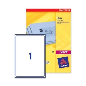 Image of Avery L7567-25 Shipping Laser Labels 210 x 297mm Clear Pack of 25 Labels